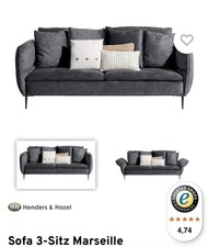 Designer Sofa von Henders & Hazel, stylisch schwarz, 250 cm