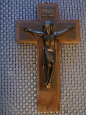 Kreuz Kruzifix Bronze / Holz 15 cm Jesus Skulptur Wandkreuz Passionskreuz