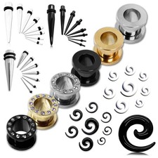 Set Dehnstab Flesh Tunnel Strass Steine Dehnspirale Dehnungsset 1,6 bis 20 mm