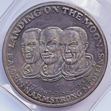 Medaille Moon Landing 1969 Aldrin Armstrong Collins Silber im Original Plastik