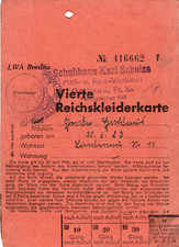 122/387 REICHSKLEIDERKARTE SCHUHAUS KARL SCHULZE ORTRAND LINDENAU - LWA BRESLAU