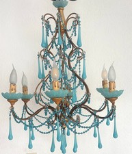 Antik Vergoldete Metall Murano Glastropfen Kronleuchter, Lüster 6 Flammig