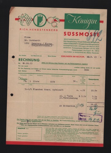 Erfurt rechnung 1943 rich - rechnung, 1943,