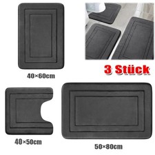 3-teilig Set Bad Badezimmer Garnitur Badematte WC Vorleger Dusch Matte Teppich