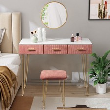 Schminktisch mit Spiegel Hocker Rosa Frisiertisch Kosmetiktisch 3 Schubladen