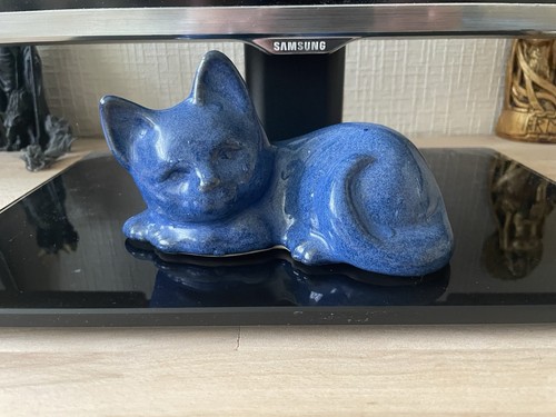 Dekofigur katze blau liegend - dekofigur,