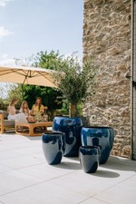 Gartendeko Blumentopf Pflanzkübel Keramik Übertopf Outdoor Meerblau LAFONTAINE