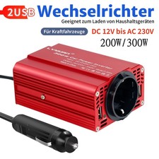 Auto 200W 300W Spannungswandler 12V auf 230V Wechselrichter Inverter 2USB Rot