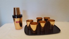 Shaker, 6 Trinkbecher, Tablett Alu eloxiert "Markill" Vintage 50/60er Jahre