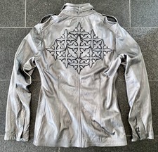 JADED BY KNIGHT M SILVER handmade LA 48 LEATHER JACKET LEDERJACKE silber biker