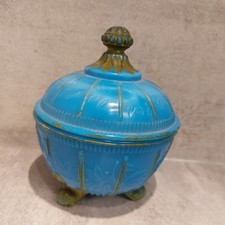 Alte runde Deckeldose Pressglas Blau