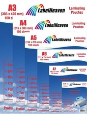 A4 A3 A5 A6 A7 und 67x98mm Laminierfolien, glänzend, Laminiertaschen LabelHeaven