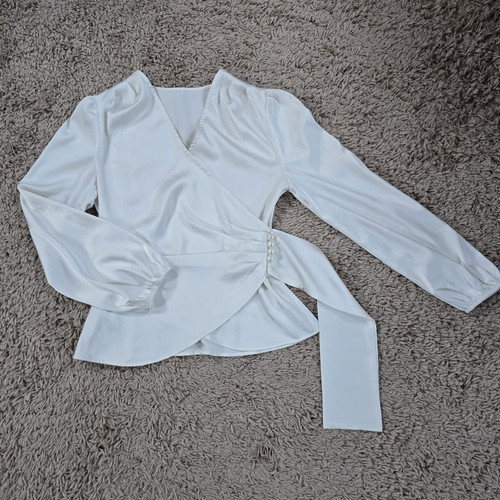 Wickelbluse satin weiß mit - weiß,