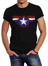 Herren T-Shirt Amerika Flagge Stern Roger Captain Slim Fit Neverless®