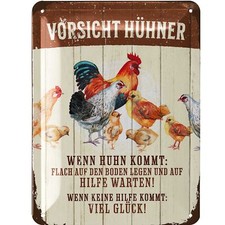 Retro Blechschild Vorsicht Hühner, Hühner Zubehör, lustige Schilder, 15x20cm