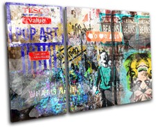 Abstrakte Straße Urban Pop Art Graffiti DREI LEINWANDKUNST WANDDRUCK
