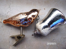 antiker Weihnachtsschmuck Lauscha Vogel  Glocke Glas gold + silber Nachlass DDR