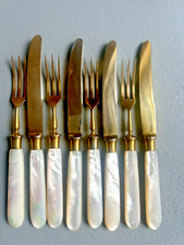 Antikes Obstbesteck, Dessertbesteck, Perlmutter, vergoldet