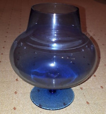 Glas 80iger Retro Dekoschale Blau Blumenvase Windlicht Kerzenhalter Dekoration