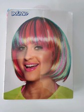 Perücke Bob bunte Strähnen  ovp Fasching Junggesellinnenabschied Schwarzlicht