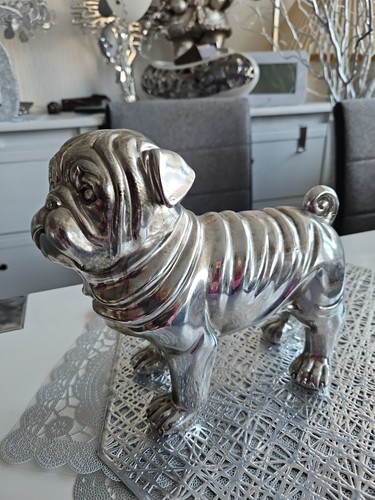 Deko hund mops silber 21cm - mops,