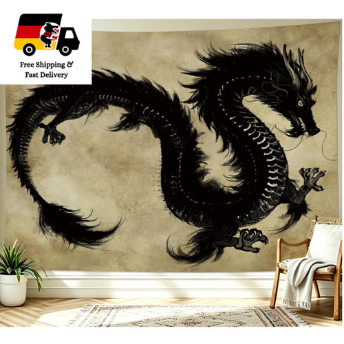Wandteppich drache schwarz - wandteppich,