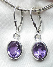 Ohrhänger 925 Silber Klappbrisur facettierter, ovaler  Amethyst - beste Qualität