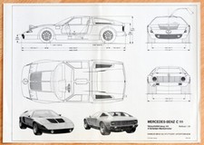 original Technische Zeichnung "Mercedes-Benz C 111" Weltrekordwagen von 1970