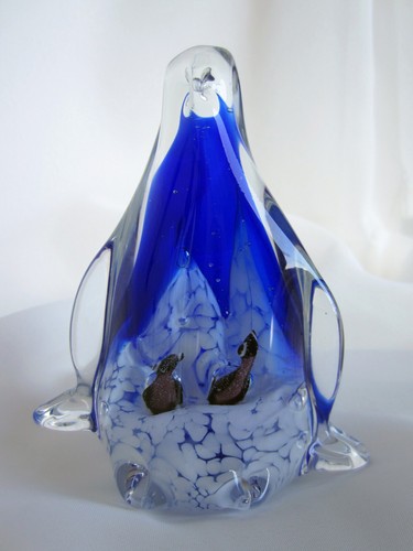 Glasfigur pinguin mit jungen - pinguin,