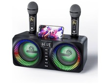 ? Bluetooth Karaoke Machine w/ 2 Wireless Mics LED Speaker TF AUX USB TV Phone