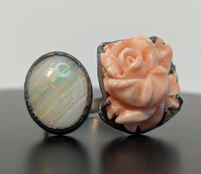 Mächtiger Opal Korallen Ring 835 Silber außergewöhnliche Handarbeit