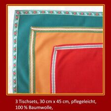 3 Tischsets, pflegeleicht,30 cm x 45 cm,rot, orange, grün,Baumwolle,Set,Platzset