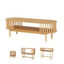 Couchtisch Beistelltisch Konsolentisch Sofatisch Bambus Natur braun rund Ablage