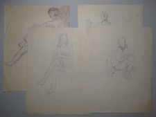 Körperstudien Körperhaltung Mann Frau - 4 Zeichnungen Bleistift - 1960