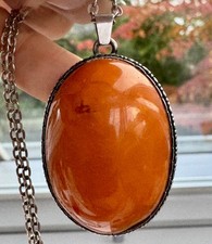 Großer Butterscotch Bernstein Anhänger mit Kette 835 Silber 73 cm 20,59  Natur