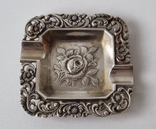 Schöner 835 Silber Aschbecher Hildesheimer Rose mit Rosenblüten - 22 Gramm