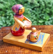 Holz Puppe Figur Frau aus Russland UdSSR alte Handarbeit 7cm Souvenir Sammler