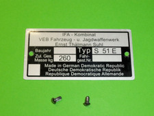 Typenschild Plakette für