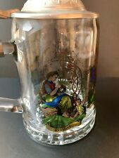 Brauerei Bier Krug m. Zinndeckel Alwe 4 Jahrezeiten Glas