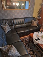 Hochwertige Eckcouch Scharzes Leder & Komfortsessel 