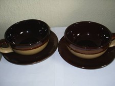 2 Suppentassen - Suppenschalen mit Unterteller - braun