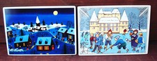2 Porzellan Vilbo Card Villeroy & Boch 1982 Christmette Winterszene