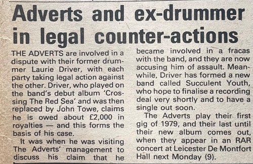 The adverts drummer - -, takes
