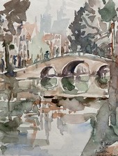 Prof Dr Alfred Behle 1935-97 Stadtansicht Gracht mit Brücke Amsterdam 1986