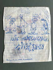 DIE GOLDENEN ZITRONEN 1988 In-person signed  Blatt 14x17 Autogramm Zeichnung