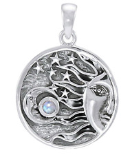 Peter Stone 925 Silber Sonne Anhänger Mondsichel Mondstein Sterne Kraft Energie