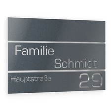 Graviers Hausname und Hausnummer Türschild aus V2A Edelstahl Anthrazit anpassbar
