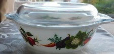 SCHÖNE GEMÜSEMUSTER VINTAGE PYREX GLAS KASSEROLLE DECKELFORM