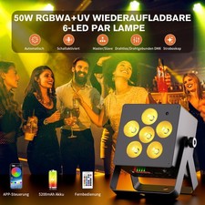 Akku RGBWAUV 6 in 1 LED Par Wiederaufladbares Bühnenlicht DMX APP WIFI DJ Show