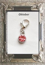CHARM ANHÄNGER GEBURTSSTEIN farbig 925er SILBER KARABINER für ARMBAND u. KETTE